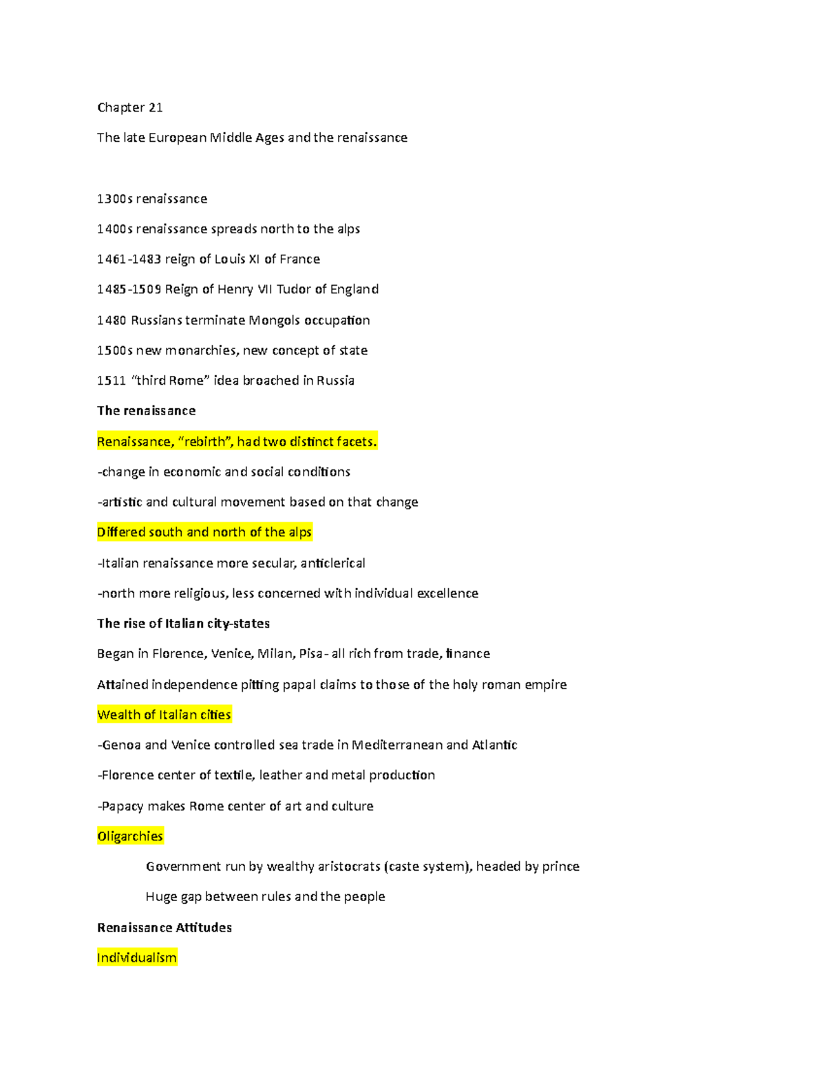 World civ II notes - Chapter 21 The late European Middle Ages and the ...