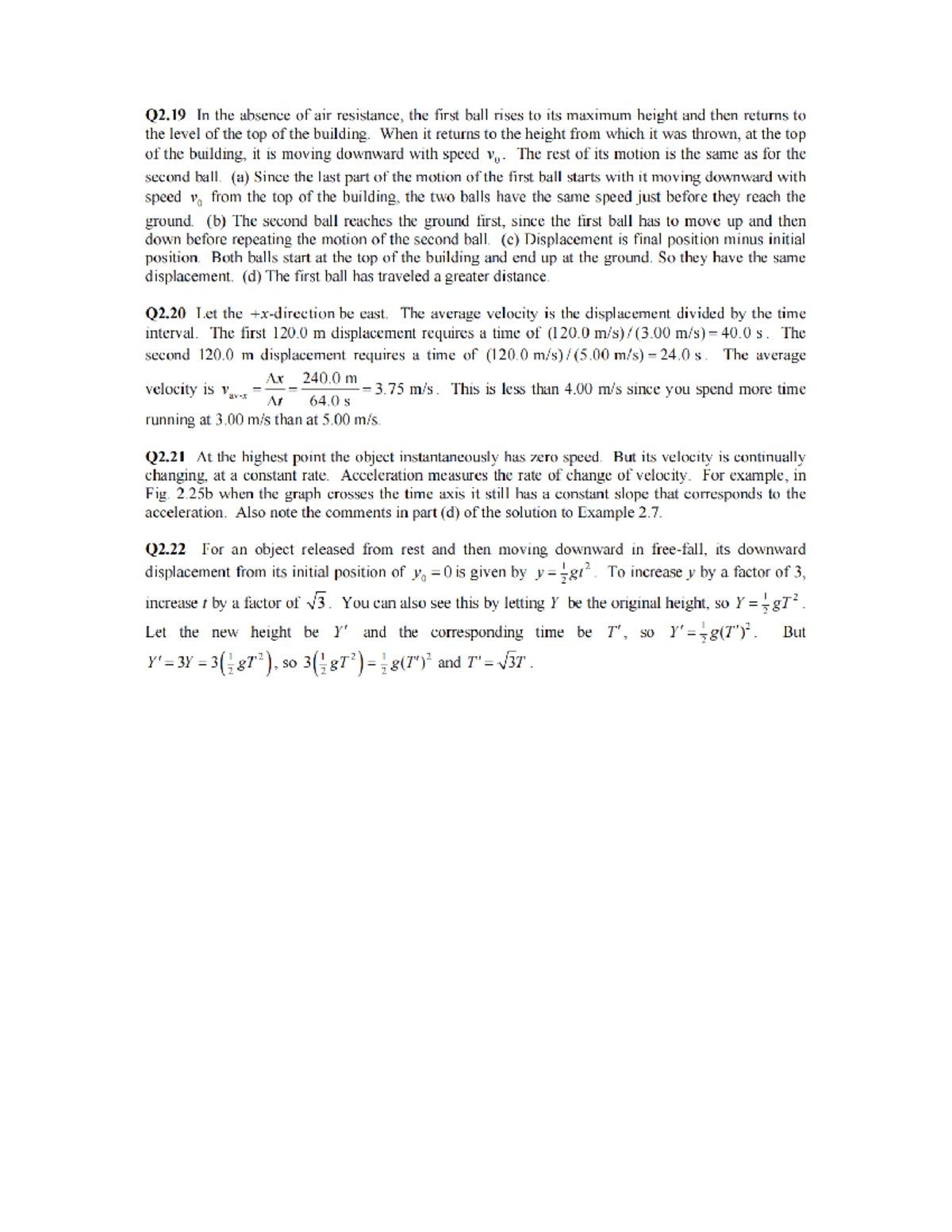 University Physics (15th Ed) - Solutions for Q2.19 to Q2.22 - Studocu
