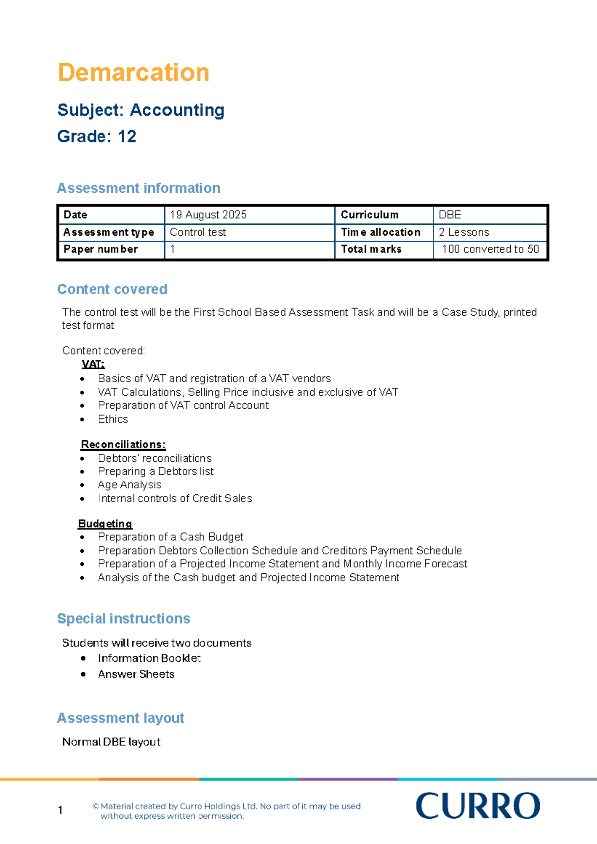 12 Accounting DBE T5 Control Test Case Study 2025 - Studocu