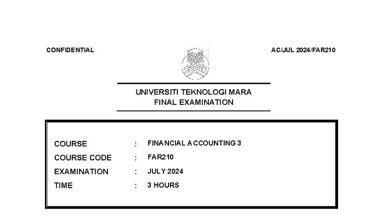FAR210 Final Exam July 2024 - Financial Accounting 3 Questions - Studocu
