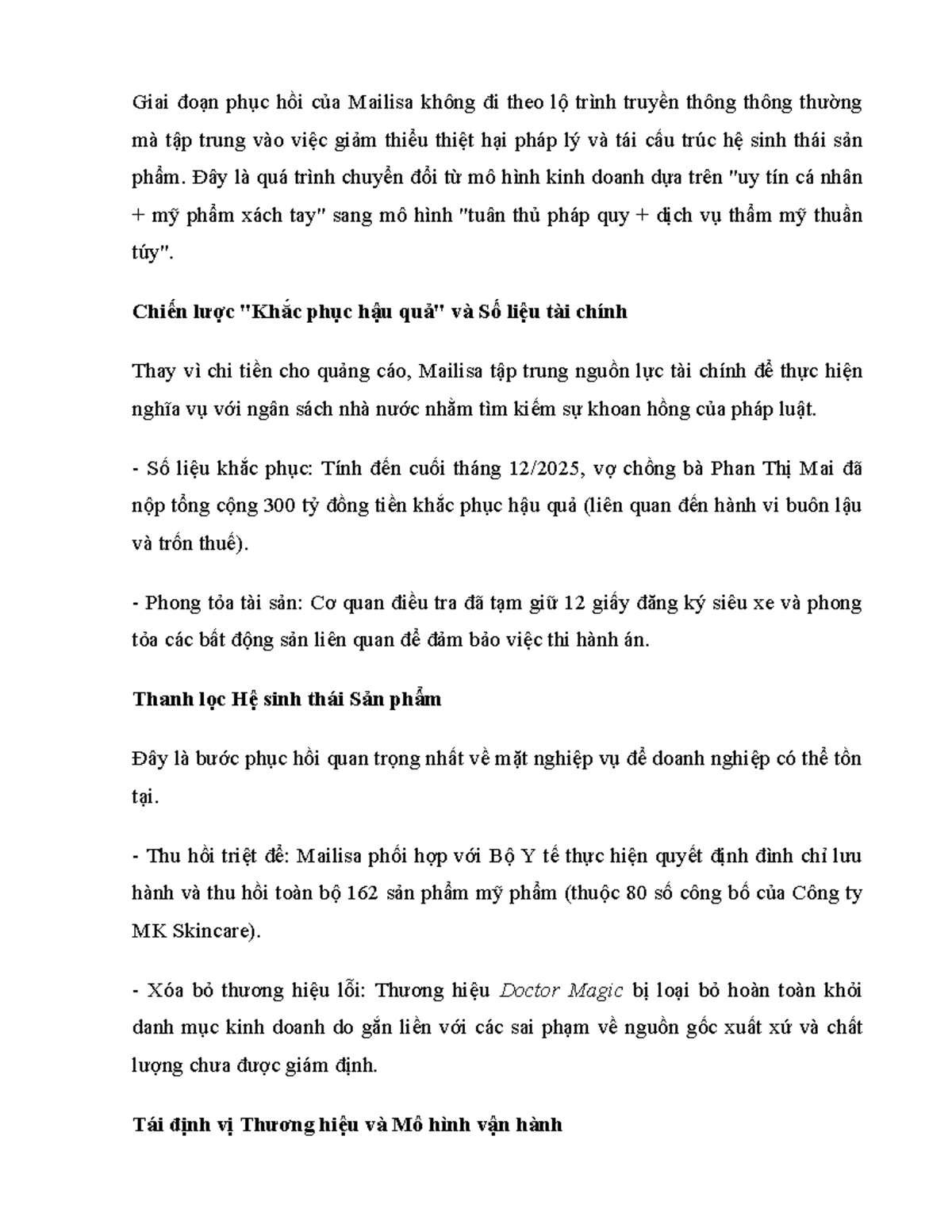 Phục Hồi KHTT Mailisa: Chiến Lược và Tái Cấu Trúc Sản Phẩm - Studocu
