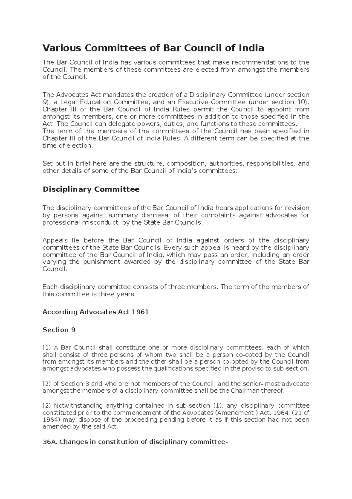LLB 3rd Sem Committees: Structure & Functions of BCI Committees - Studocu