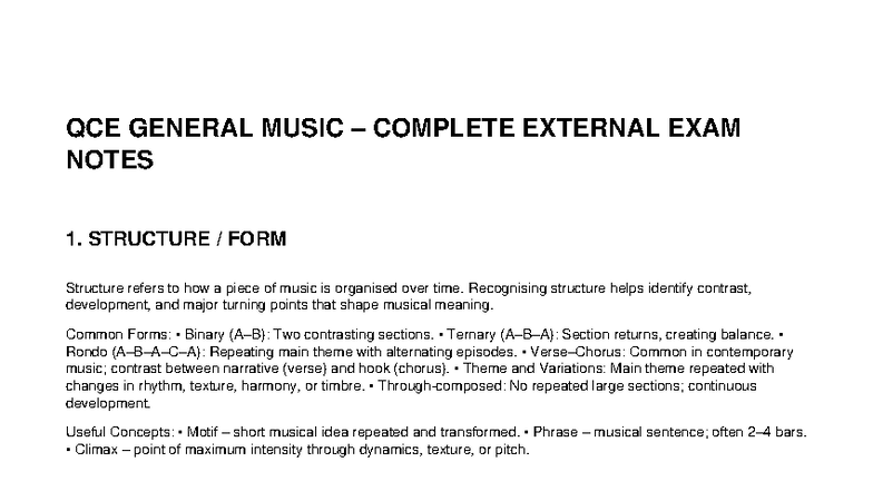 QCE GENERAL MUSIC COMPLETE EXTERNAL EXAM NOTES - Studocu