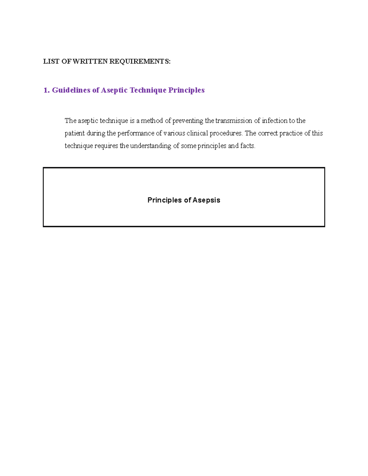 Guidelines for Aseptic Technique Principles (Med 101) - Studocu