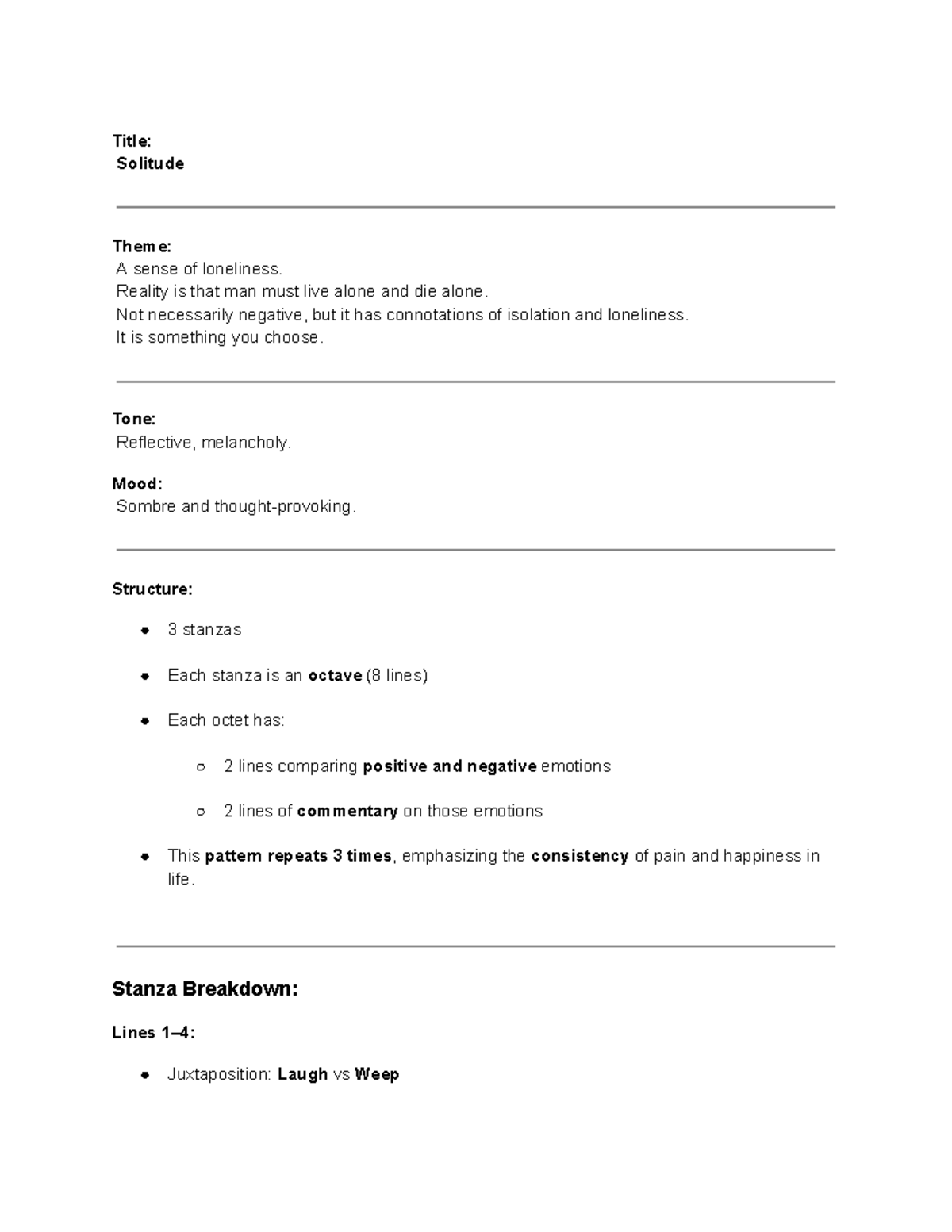 English Poetry 2 - Notes on the Poem "Solitude" Analysis - Studocu