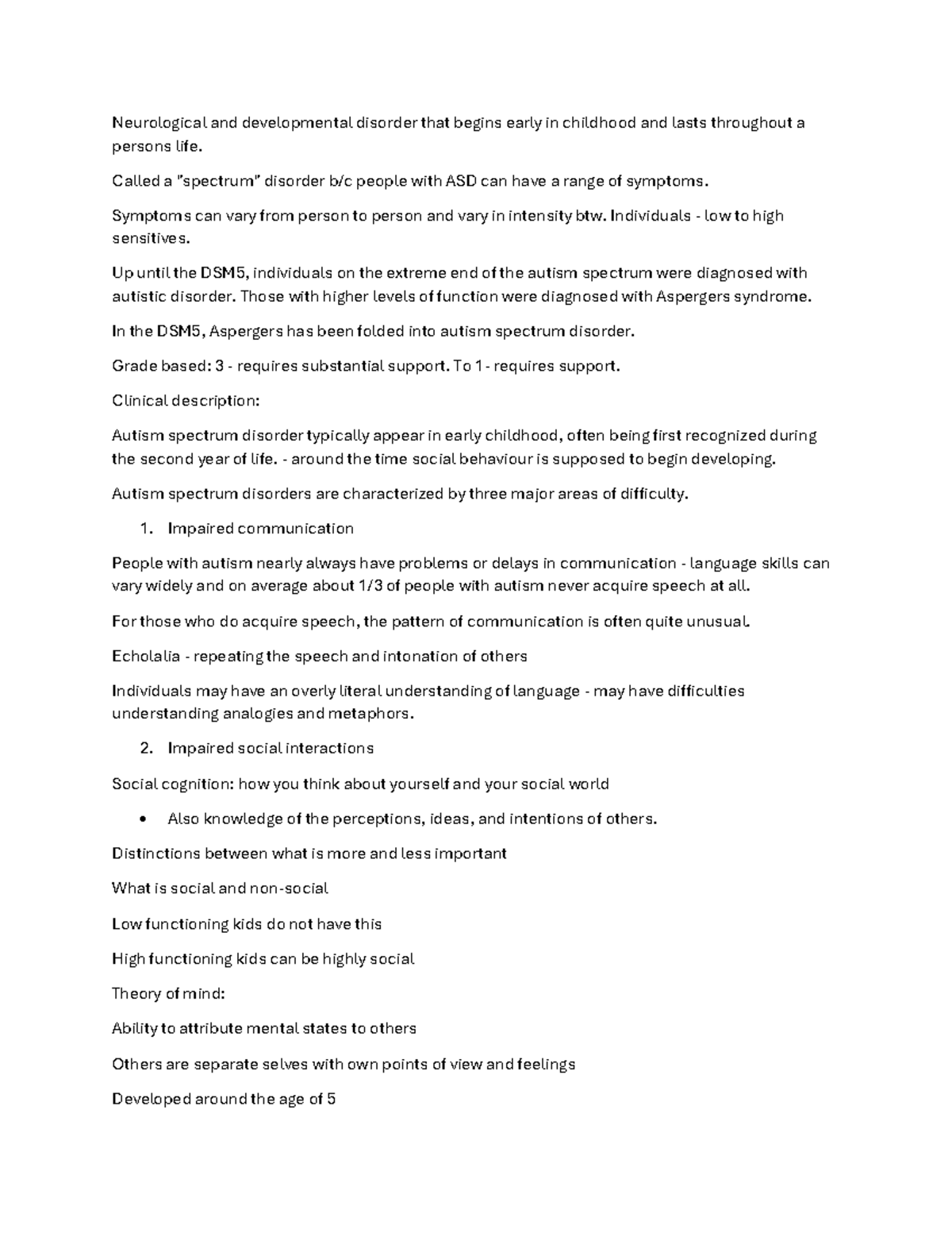 Lecture 13-14 notes - Neurological and developmental disorder that ...