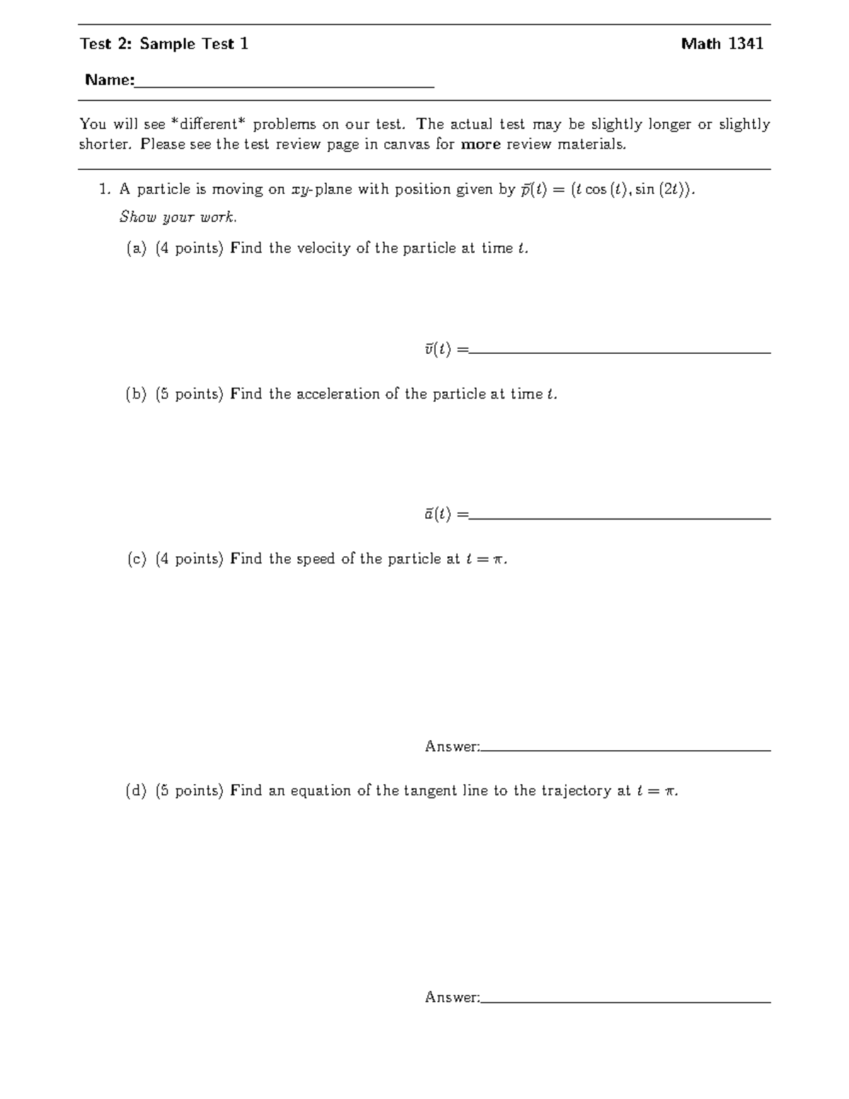 Math 1341 Test 2: Sample Test 1 Spring 2022 Review Materials - Studocu