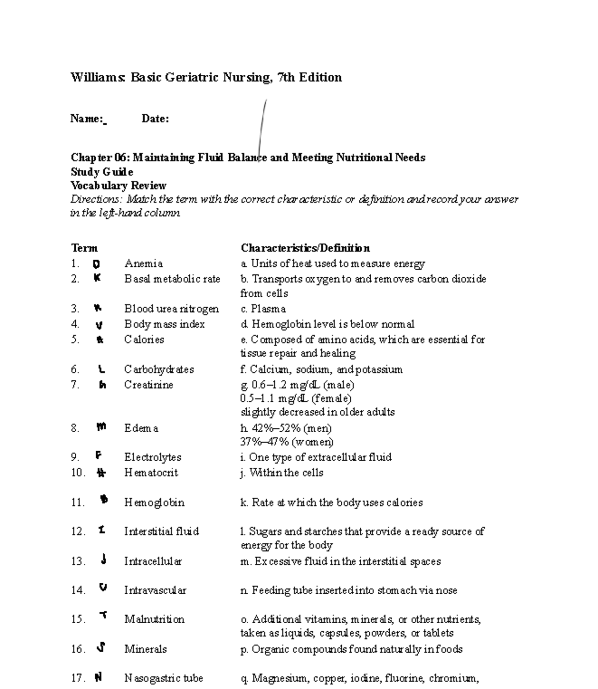 Chapter 006 - study guide for geriatrics - Williams: Basic Geriatric ...