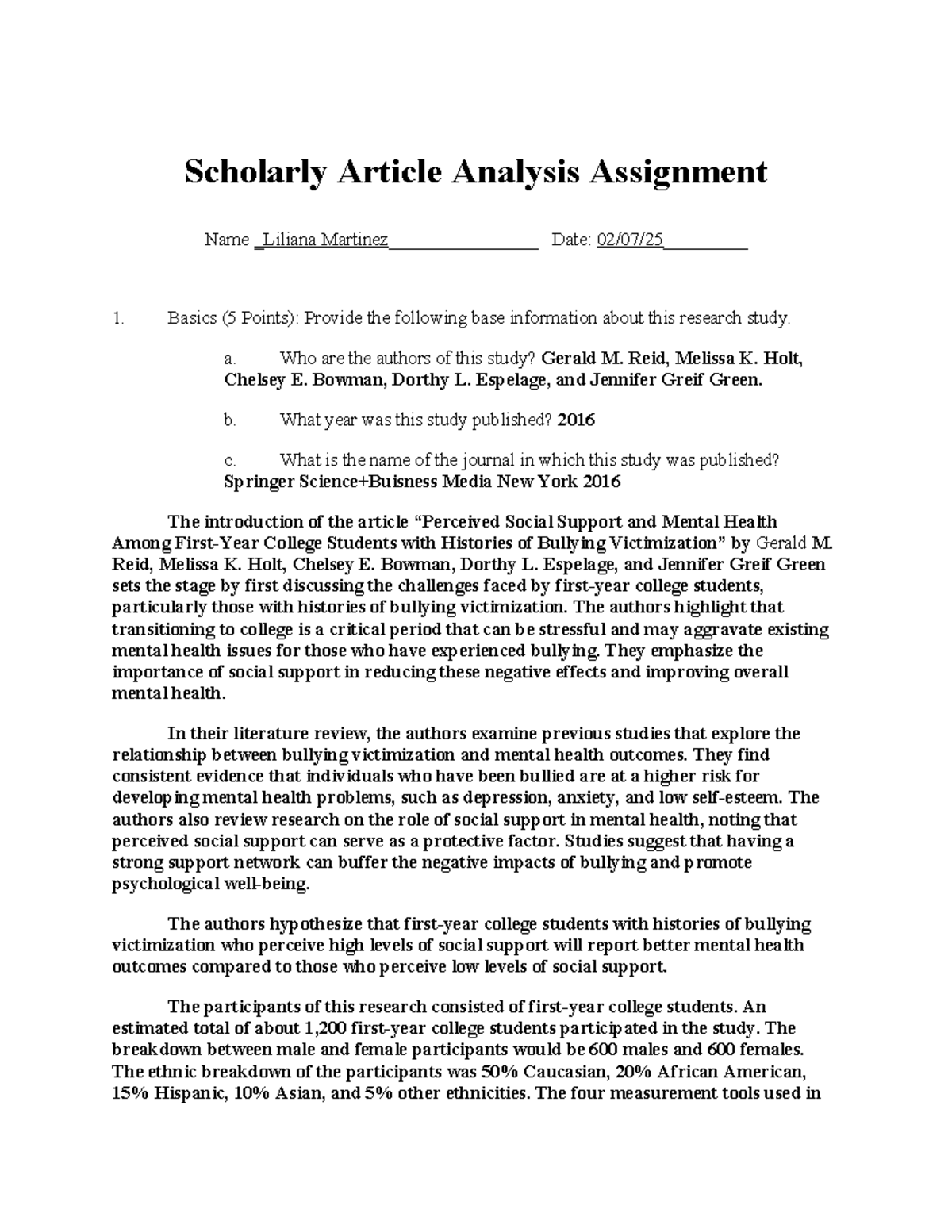 SCH 2023: Scholarly Article Analysis Assignment on Mental Health - Studocu