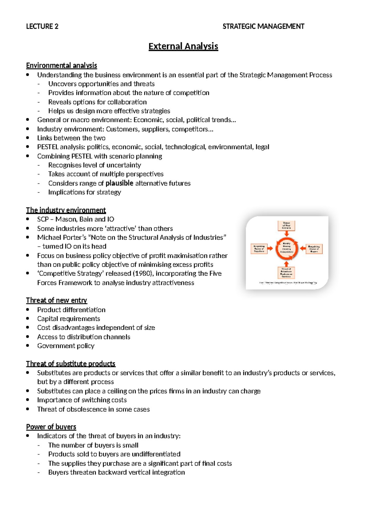 LECTURE 2 STRATEGIC MANAGEMENT: External Analysis Insights - Studocu