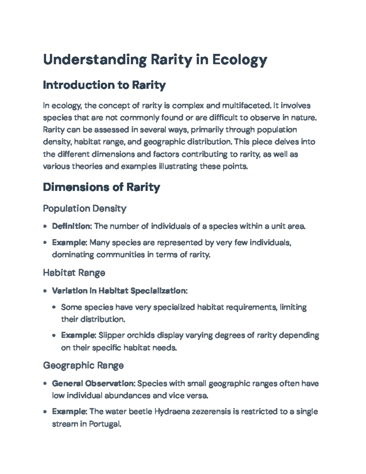 Understanding Species Rarity and Geographic Range Sizes - Ecology ...