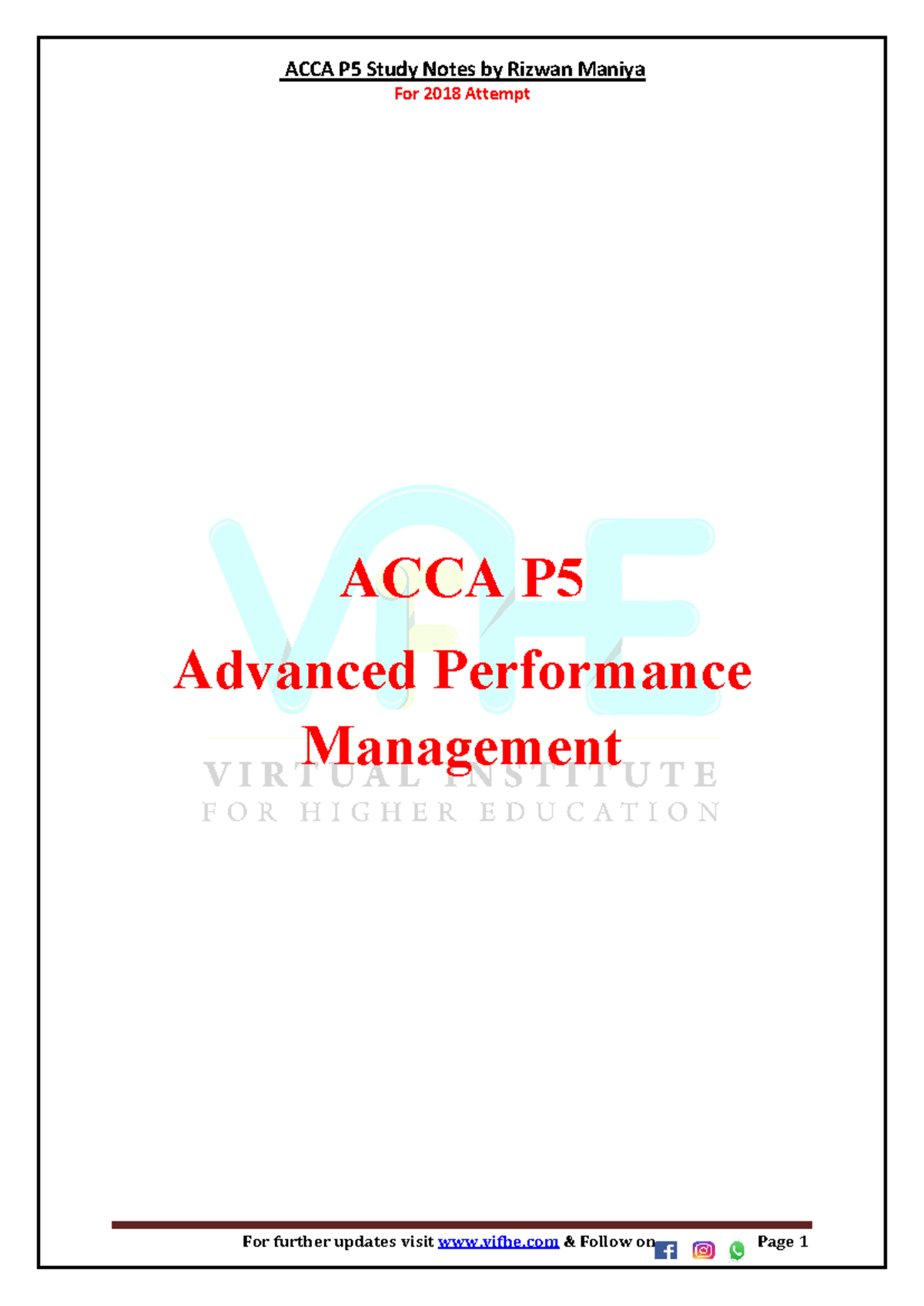 ACCA P Performance Management Lesson Notes 3674849 - Studocu