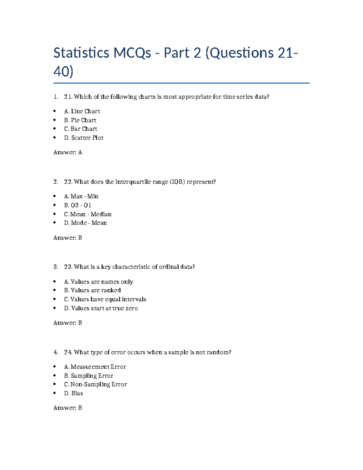 Statistics MCQs Part 2 - Key Concepts and Questions (2140) - Studocu