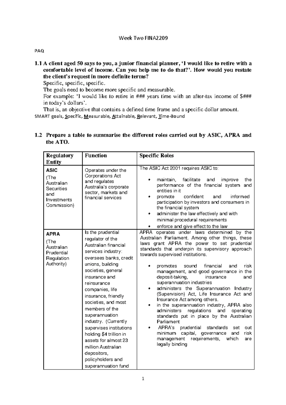 FINA2209 Semester 2, 2024: Tutorial 1 Solutions for Financial Planning ...