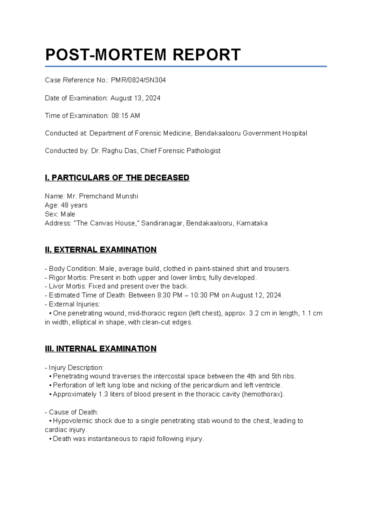 Postmortem Report: Case No. 2024-08-13 - Forensic Examination Notes ...