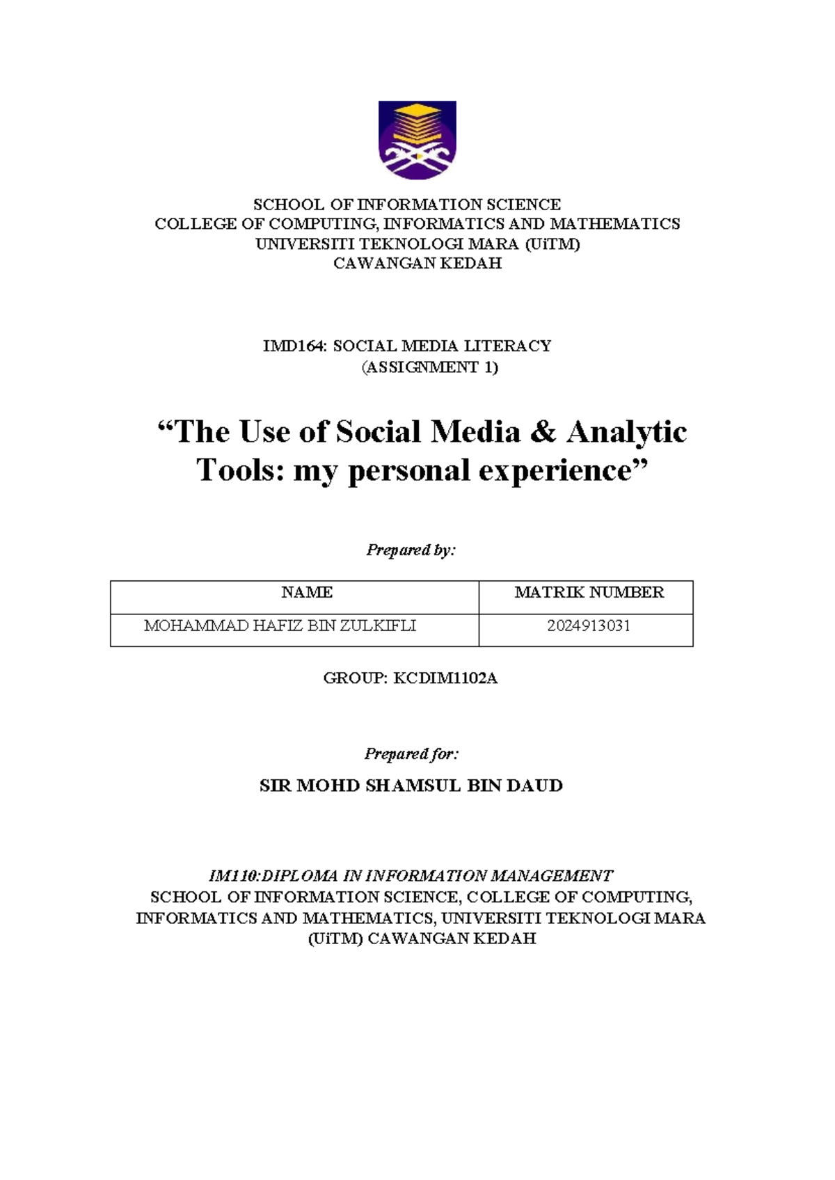 Report Assignment 1: Social Media Analytic Tools - IMD164 - Studocu