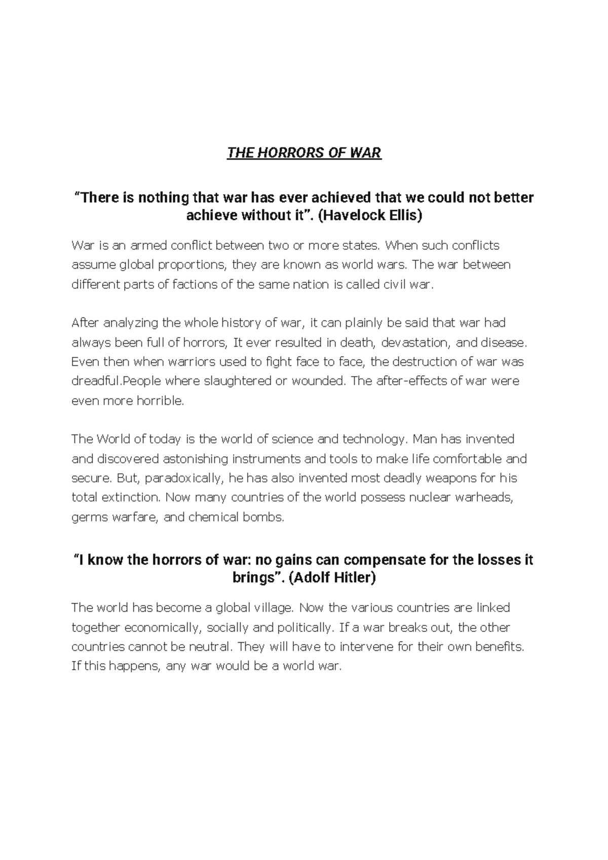 Essay - Abc - THE HORRORS OF WAR