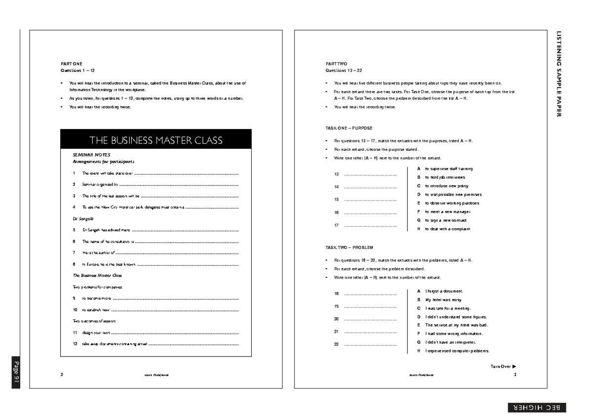 BEC Listening - Business Master Class Seminar Notes and Tasks - Studocu