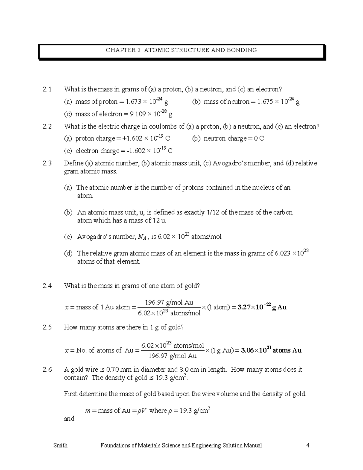CHAPTER 2: ATOMIC STRUCTURE AND BONDING - SOLUTIONS MANUAL - Studocu
