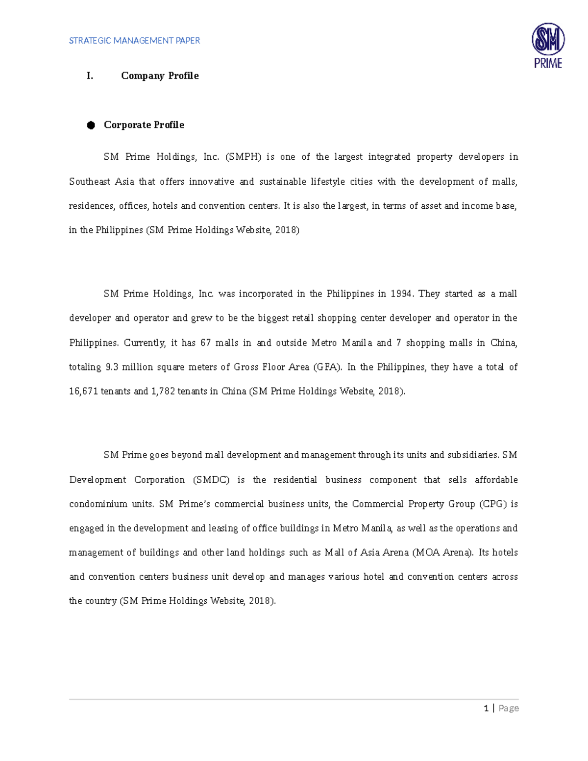 SMPH Strategic Management Paper: Analyzing Company Profile & Vision ...