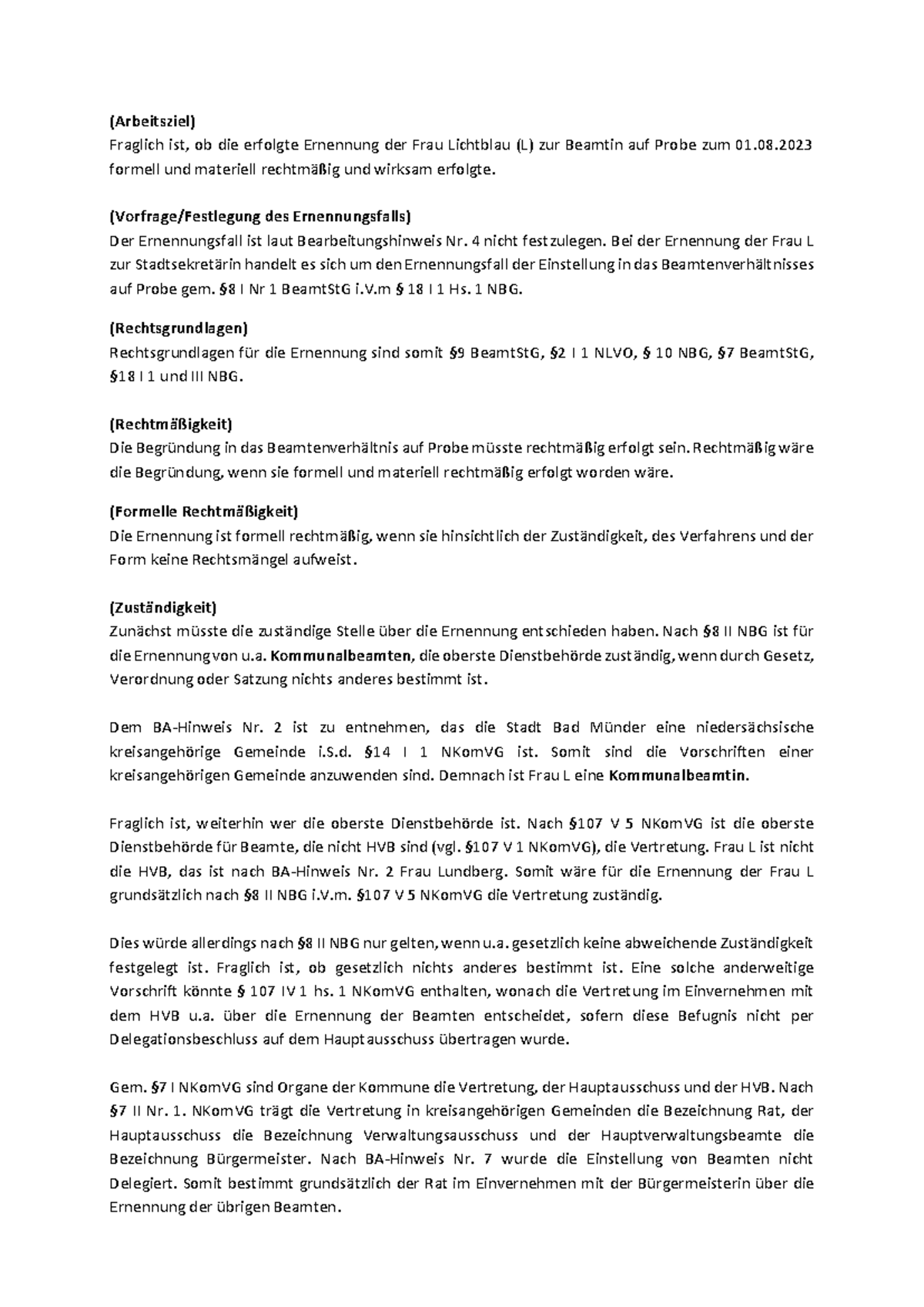 Ernennung zur Beamtin auf Probe: Klausur Beamtenrecht - Studocu