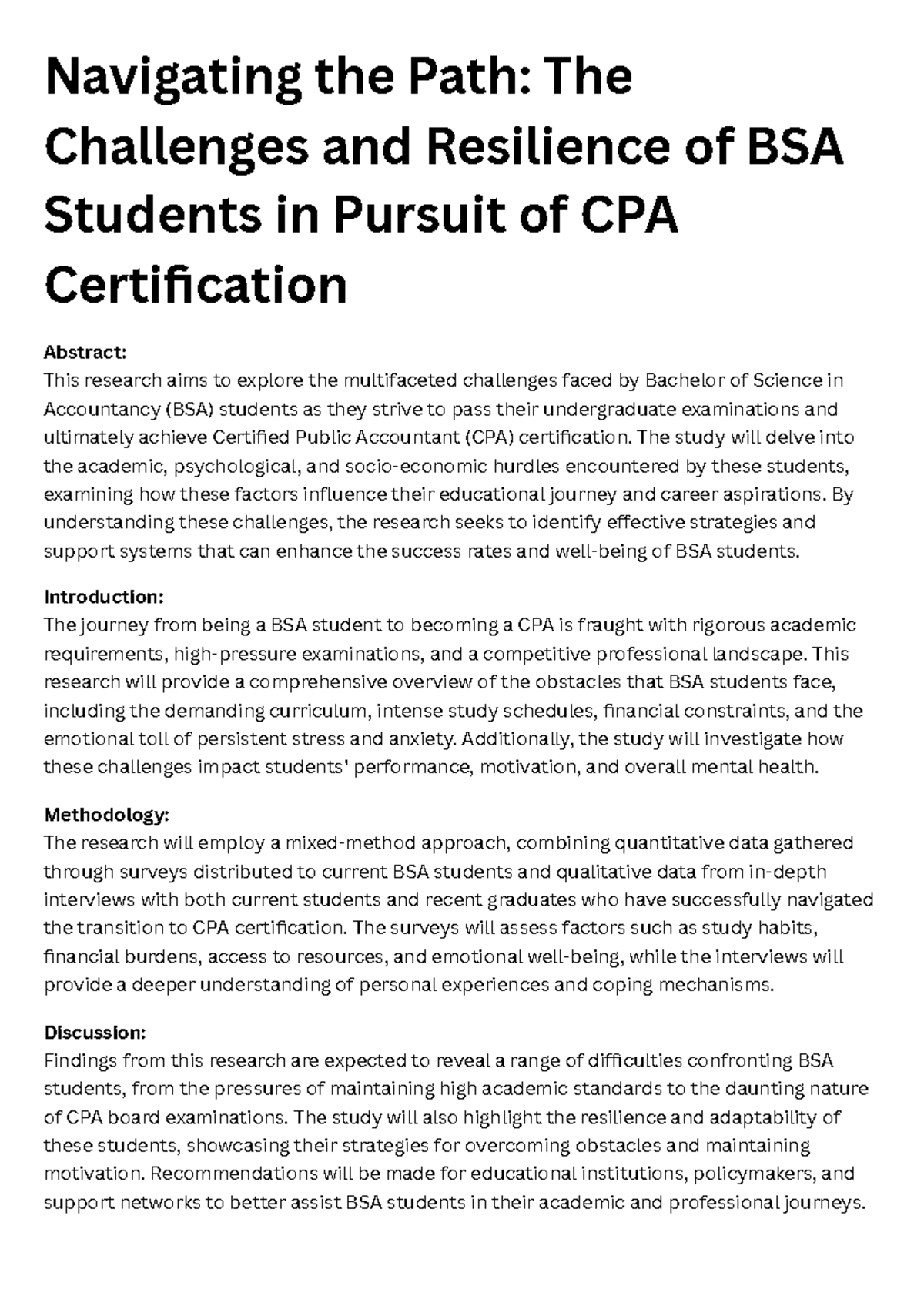 Navigating Challenges: Resilience of BSA Students Pursuing CPA ...