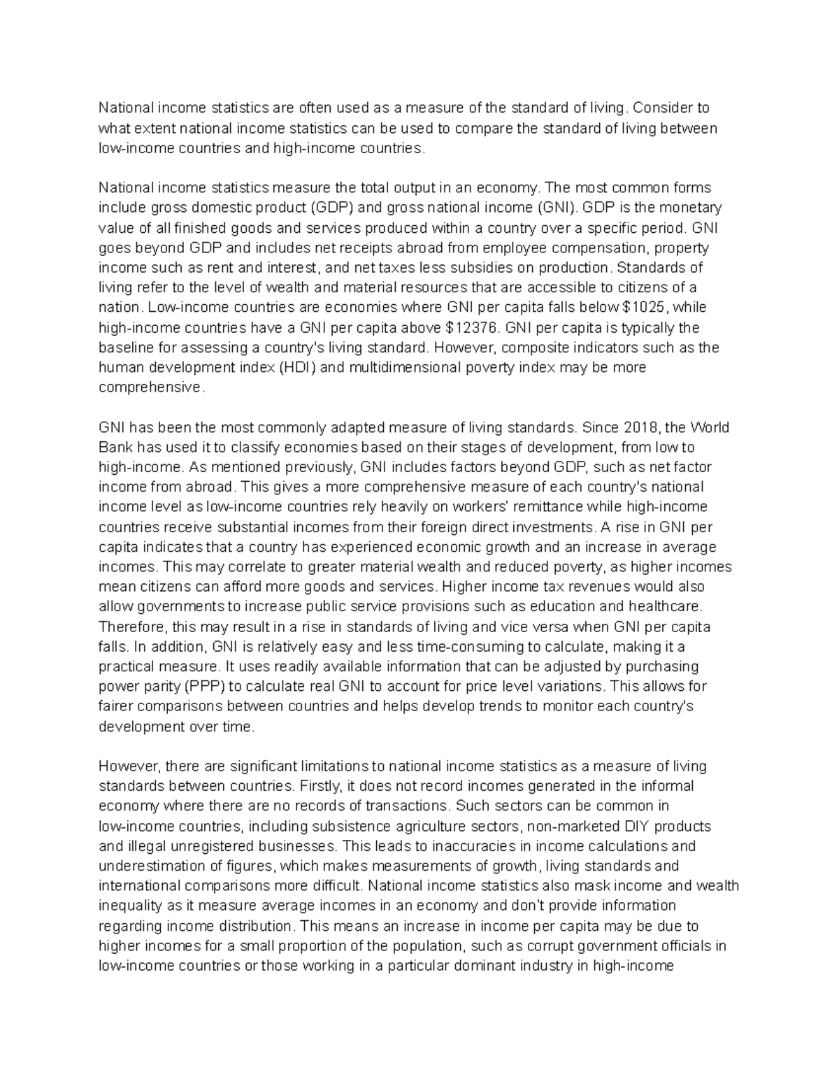 National Income Statistics and Their Role in Living Standards ...