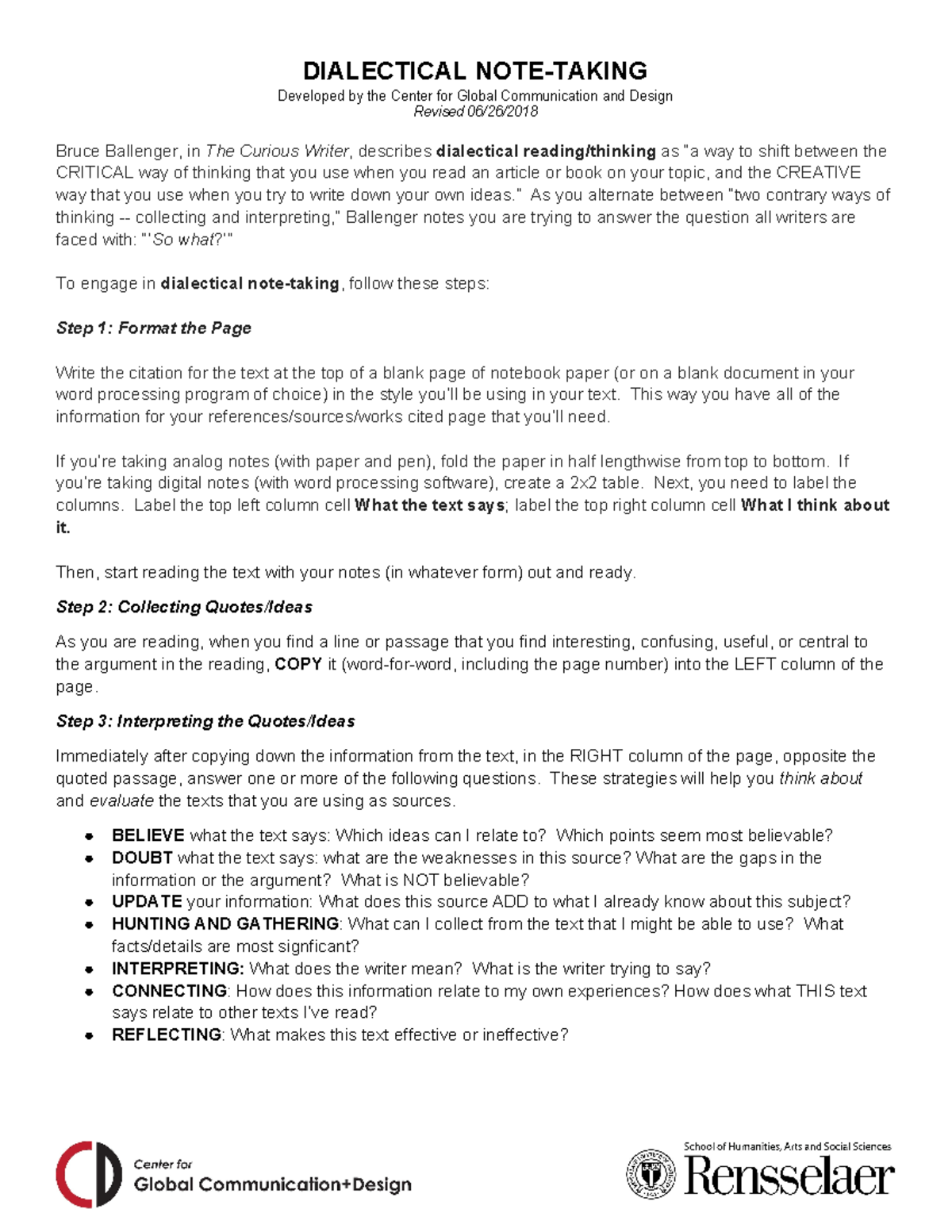 CommD Dialectical Note-Taking Study Guide and Techniques - Studocu