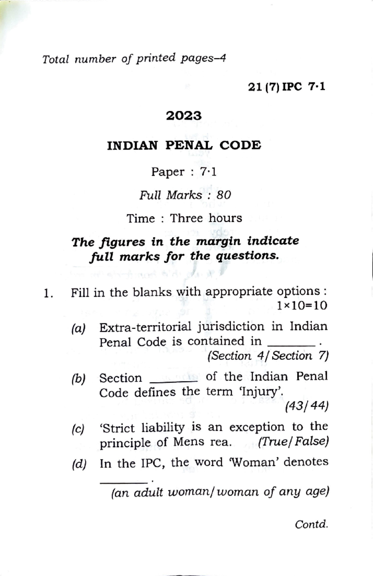 2023 7th sem qpapers - Total number ofprinted pages- ####### 21 (7) IPC ...