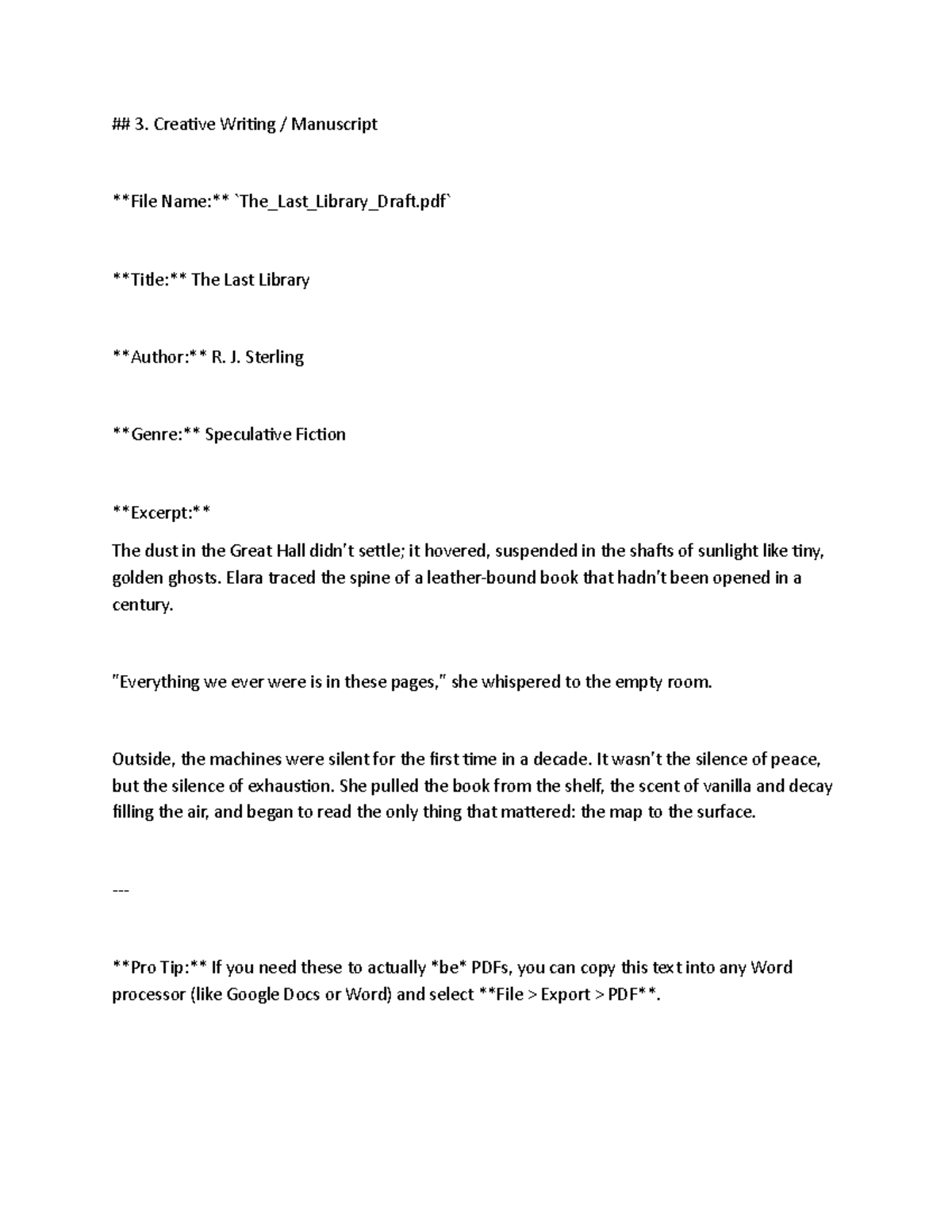 Creative Writing Manuscript: The Last Library Draft - Studocu