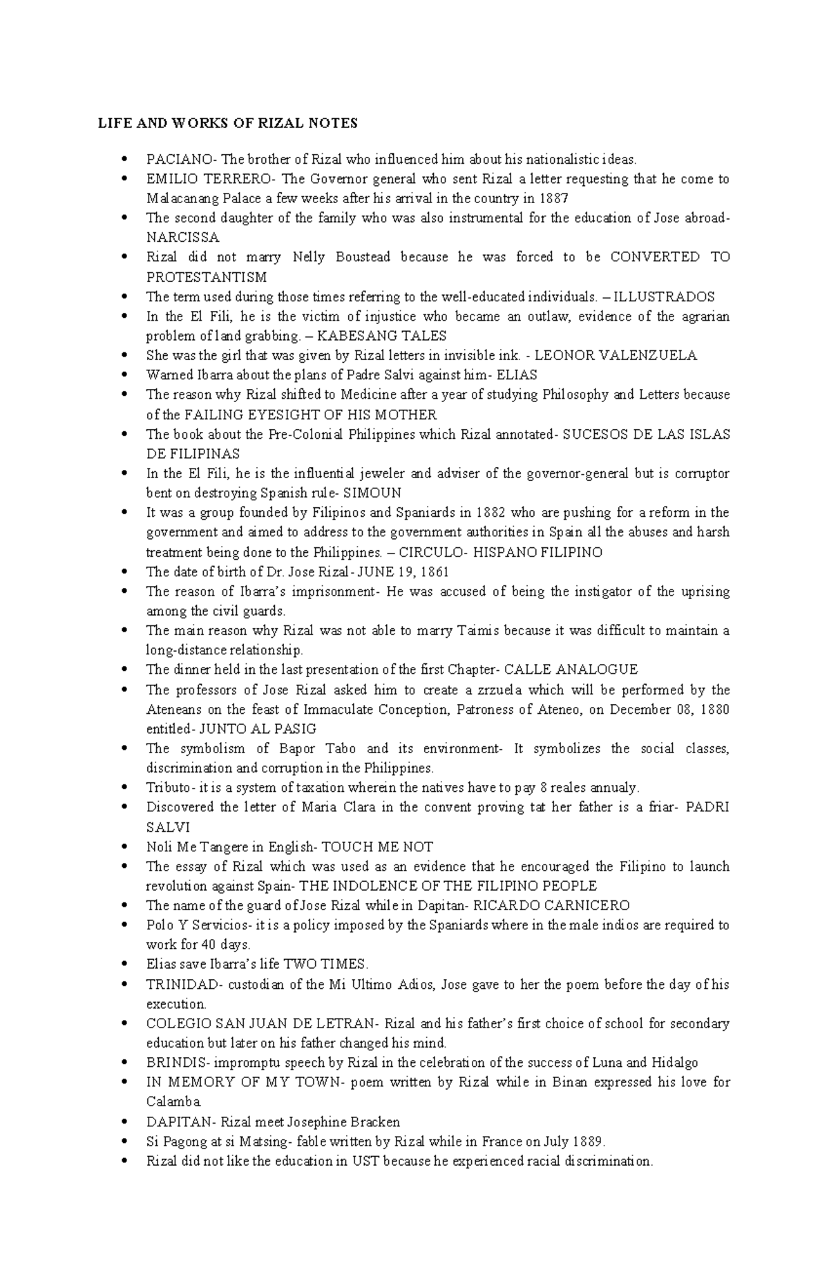 LIFE AND WORKS OF RIZAL: Comprehensive Study Notes - Studocu