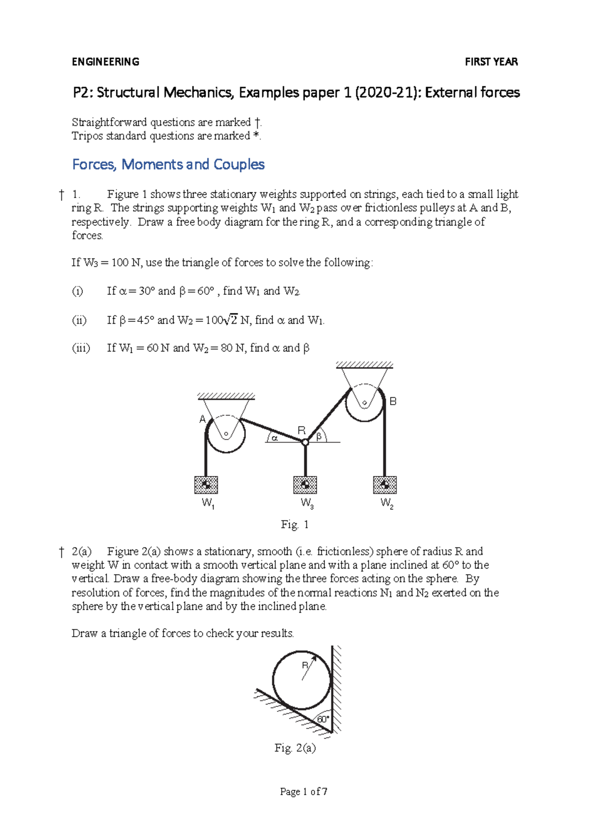 P2 Structural Mechanics Examples Paper 1 2020-21 JMA Notes - Studocu