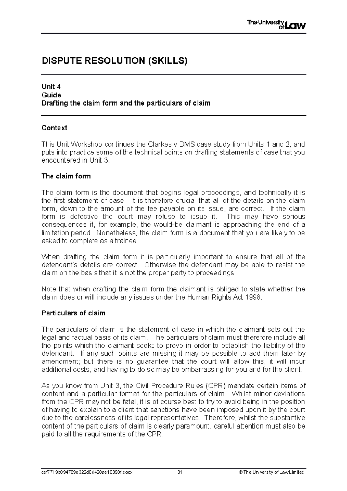 2223 dis ws04 ce01 guide - DISPUTE RESOLUTION (SKILLS) Unit 4 Guide ...