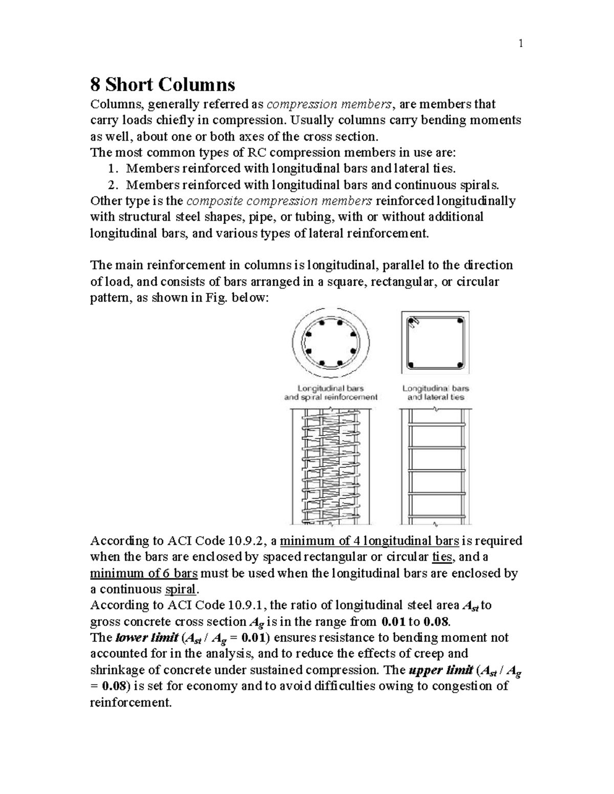 8-Short Columns: Design and Analysis of Compression Members - Studocu