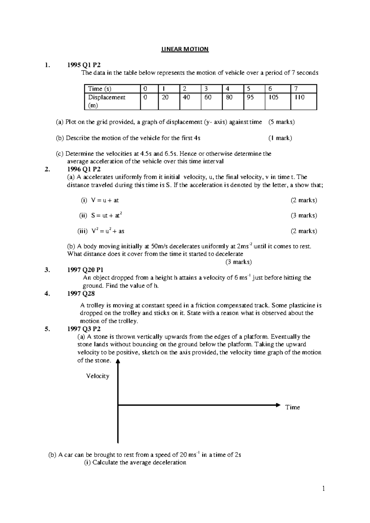 Linear Motion Analysis and Problem Solving for Physics 101 - Studocu