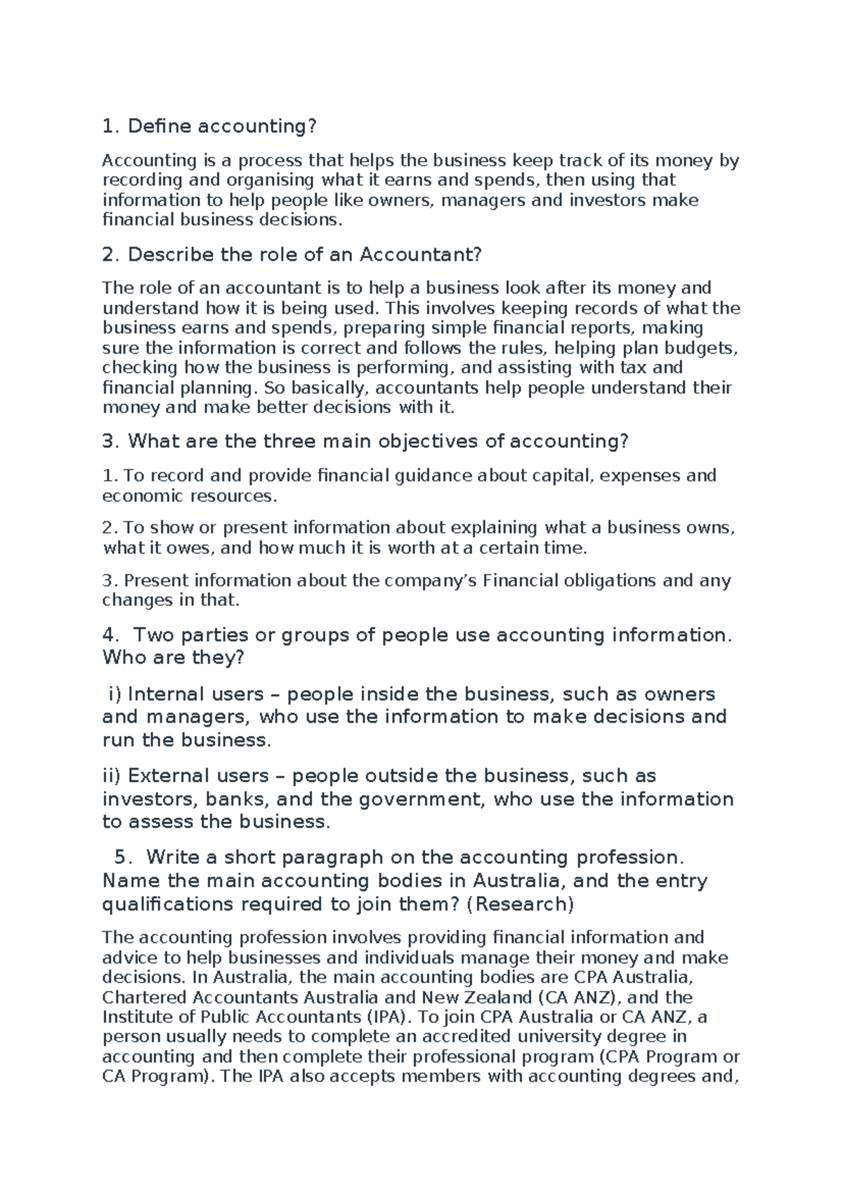 ACC101: Understanding Accountants and Their Roles in Business - Studocu