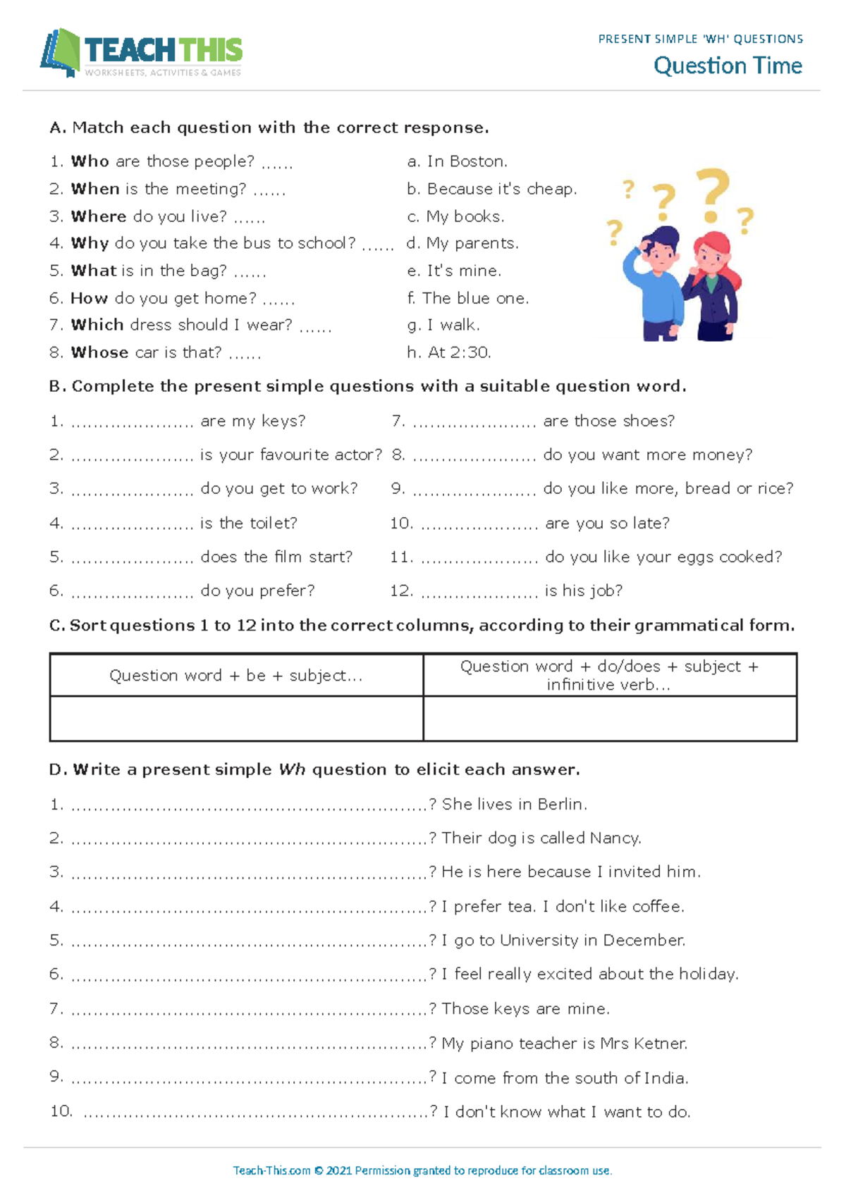 PRESENT SIMPLE QUESTIONS WORKSHEETS - Question Time Activities - Studocu