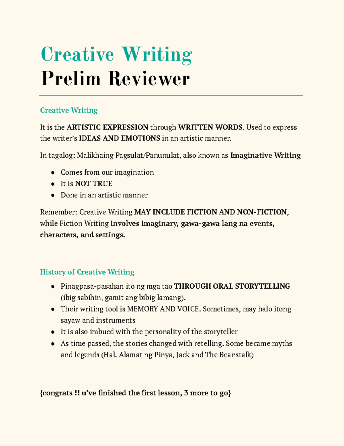 Creative Writing Prelim Reviewer: Key Concepts & Techniques - Studocu