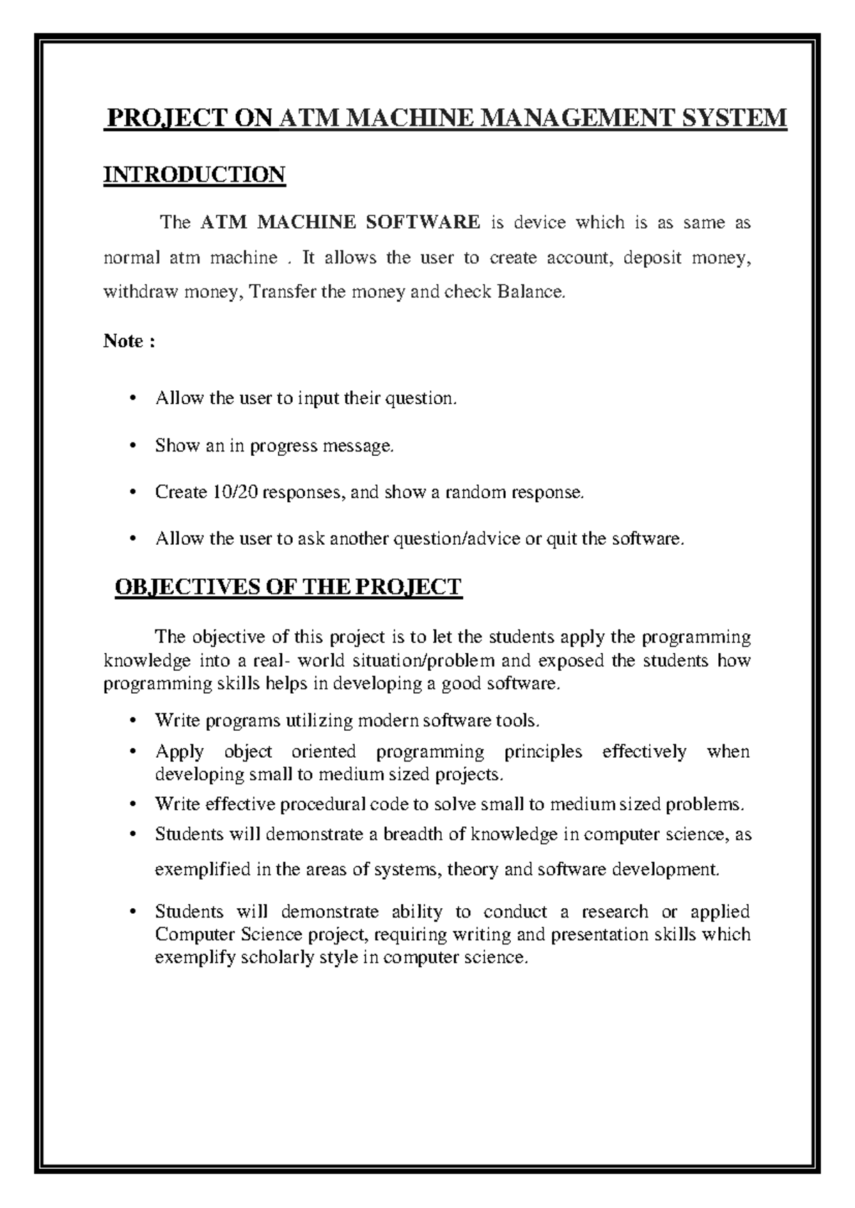ATM Machine Management System Project Overview and Development Phases ...