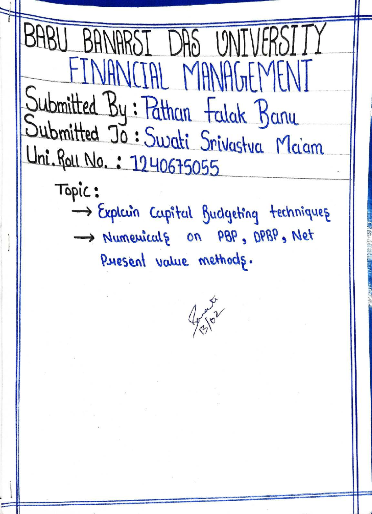 FIN 101: Assignment 2 - Numerical Techniques in Capital Budgeting - Studocu