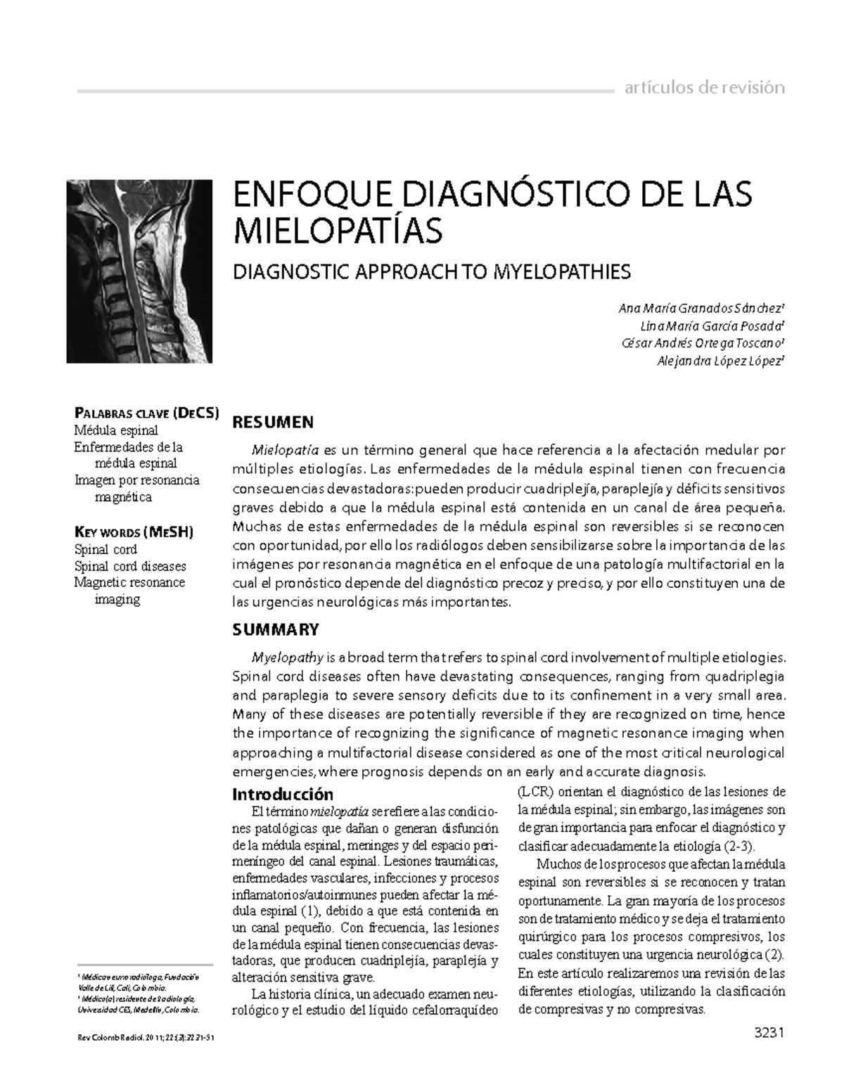 Col espanol a - información de siringomielia - artículos de revisión ...