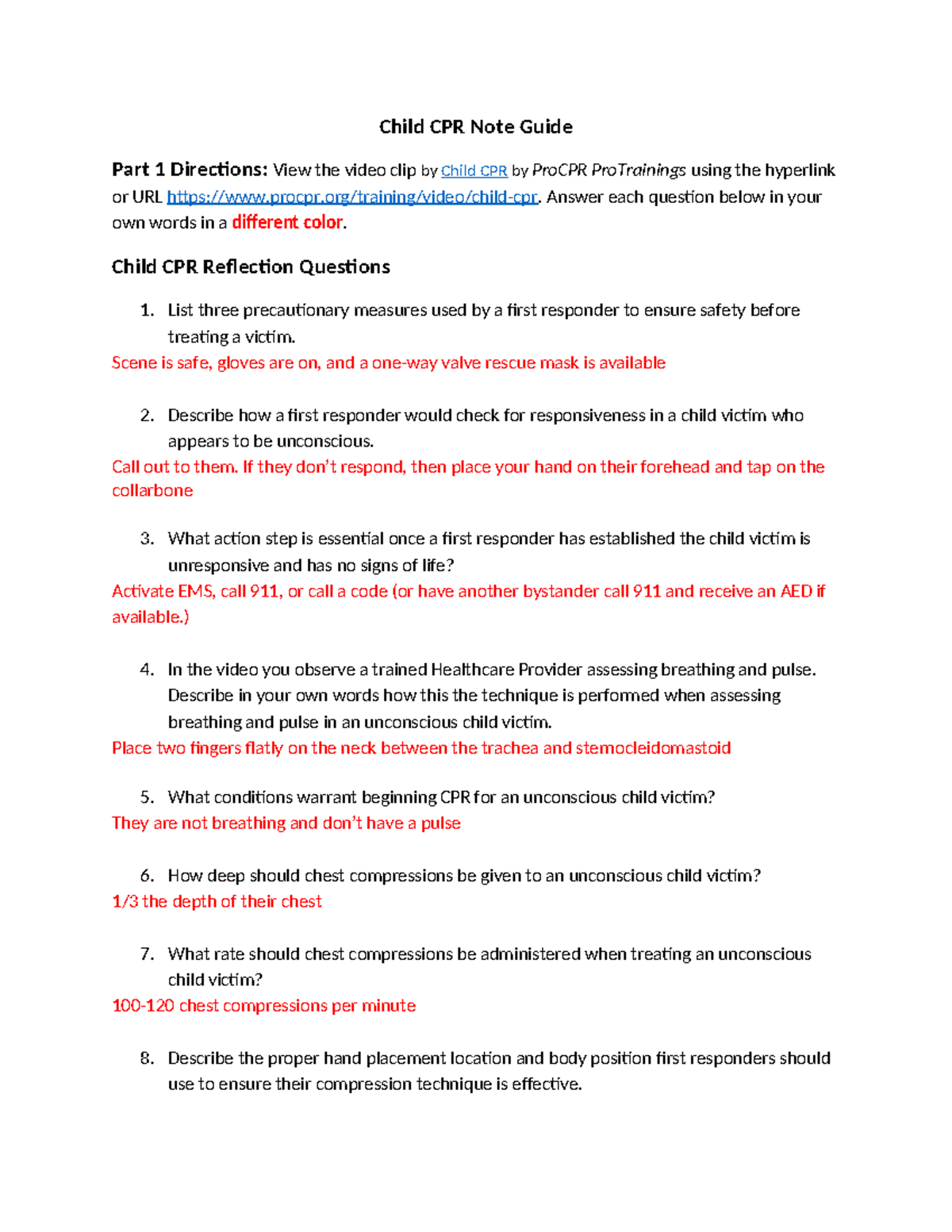 Child CPR Note Guide - Essential Techniques and Safety Measures - Studocu