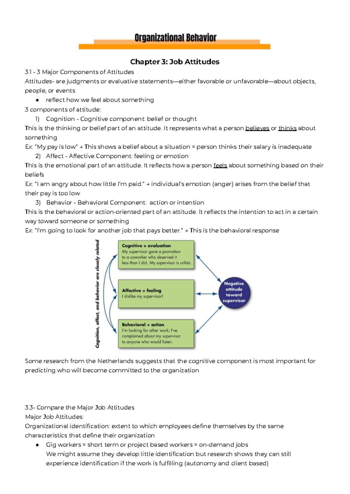 Organizational Behavior Notes: Chapter 3 - Job Attitudes and Motivation ...