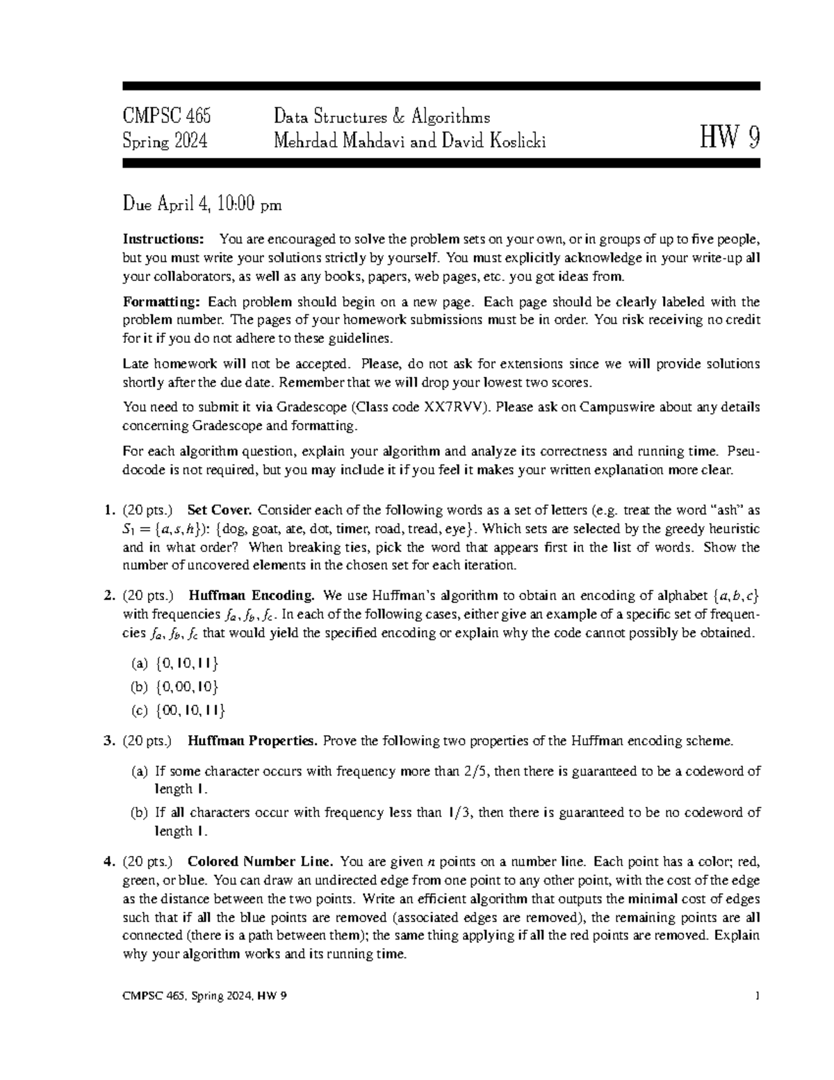 CMPSC 465 Spring 2024 HW 9 - Problem Set Instructions & Guidelines ...
