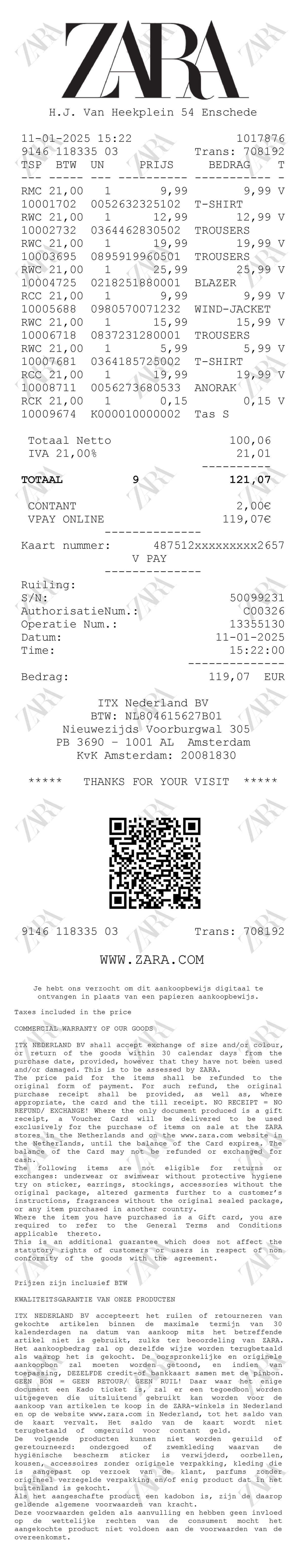 Receipt Analysis for Purchase: 1017876 - 11-01-2025 - Studeersnel