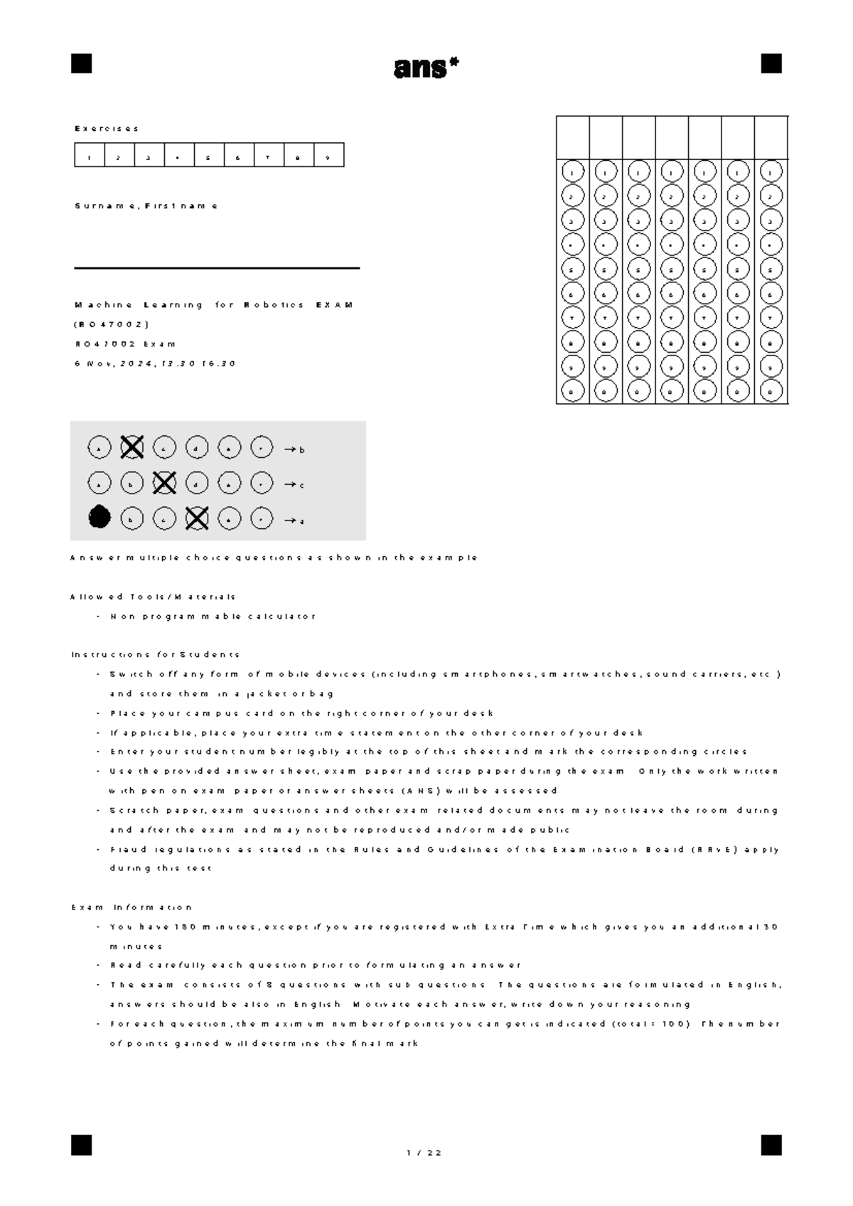 Machine Learning for Robotics Exam (RO47002) - Exercises 1-9 - Studeersnel