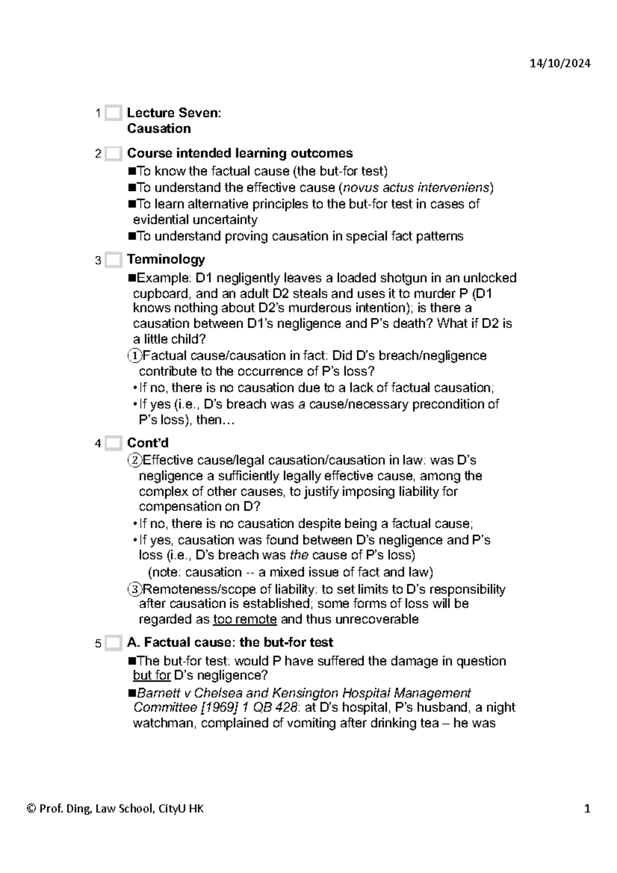 L7 - Causation: Understanding the Legal Framework and Tests - Studocu