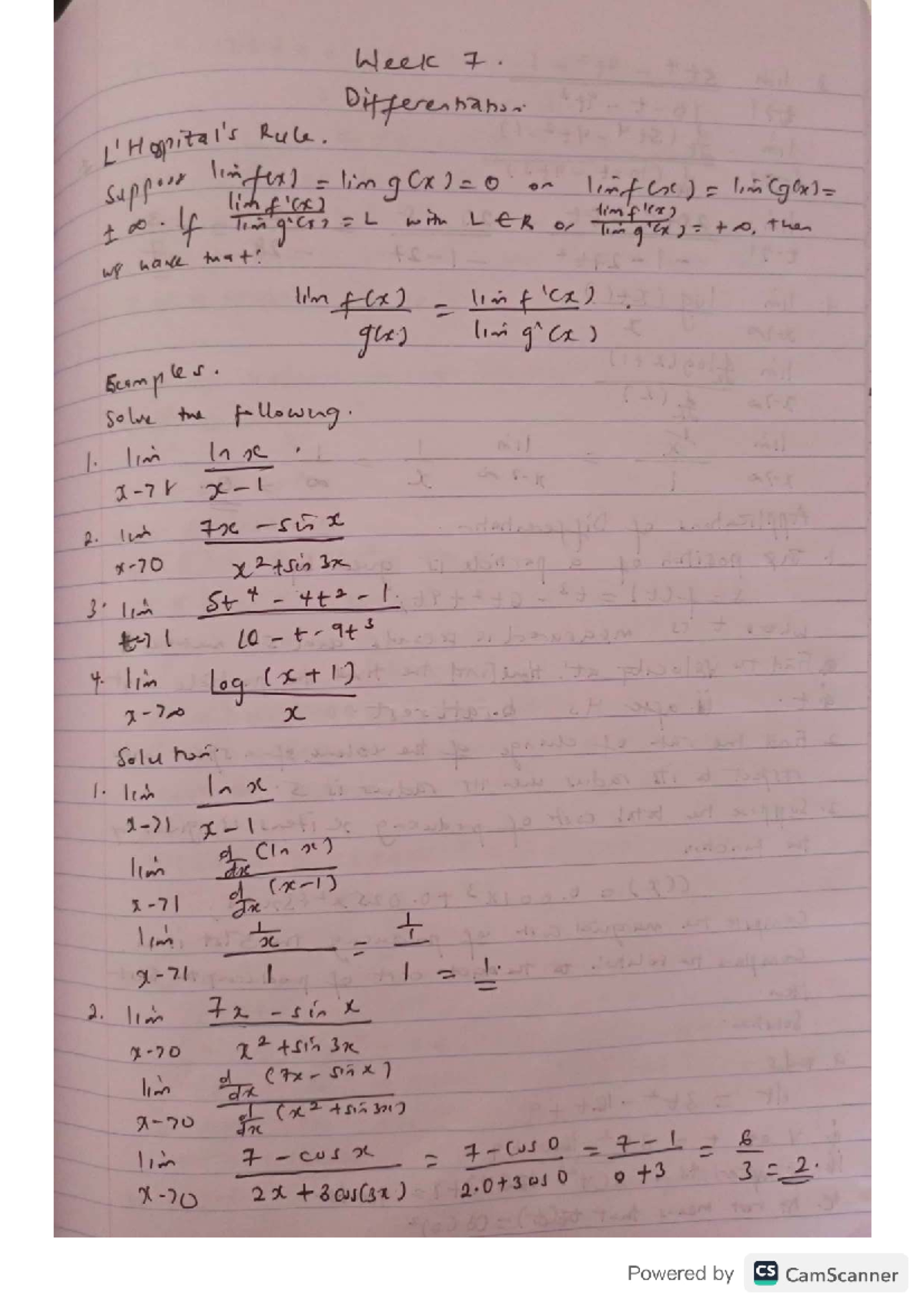 Week 7 - Differentiation Rules Practice Notes - Studocu