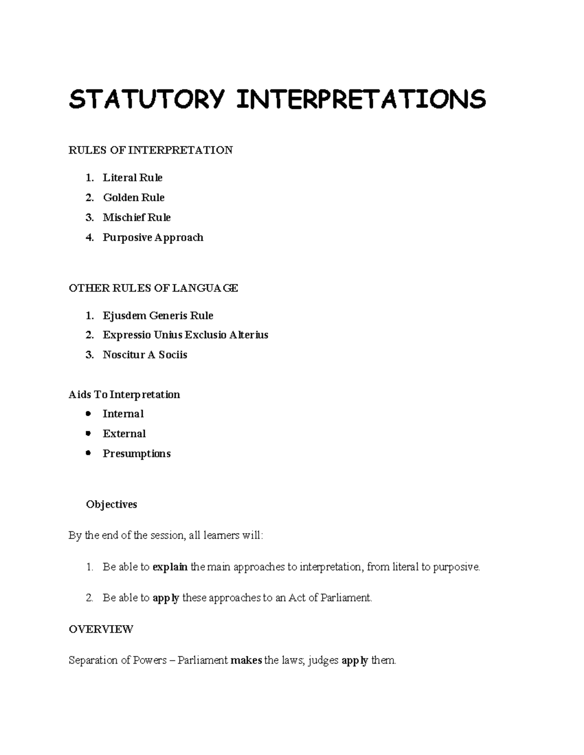 STATUTORY INTERPRETATIONS: RULES & AID FOR LEGAL ANALYSIS - Studocu