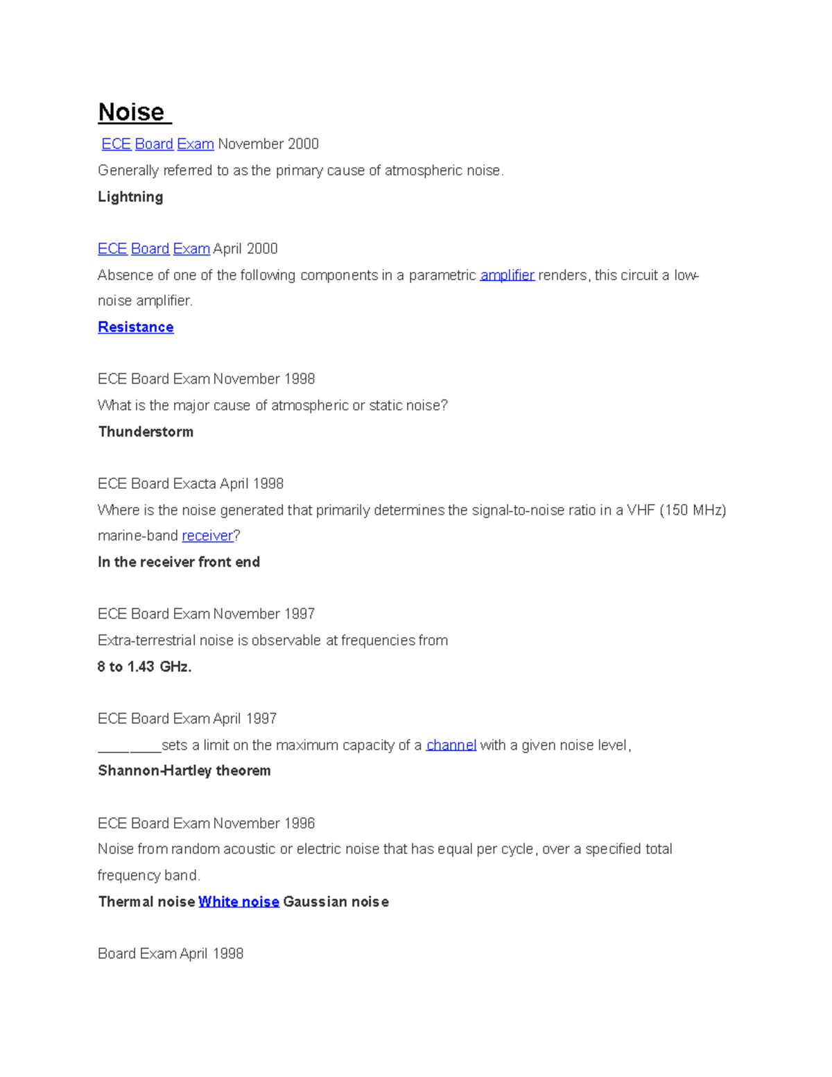 ECE Noise Examination Notes: Key Concepts and Definitions - Studocu